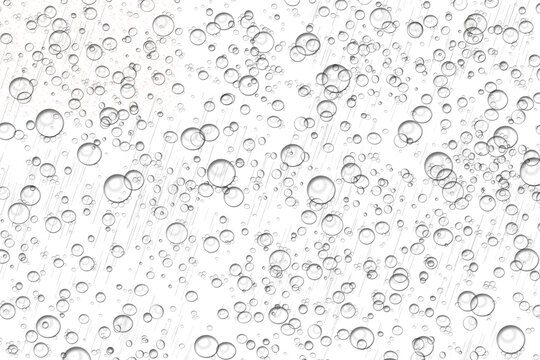 Effervescent water bubbles on white background, sparkling carbonated liquid texture, fresh soda or champagne fizz pattern for beverage advertising