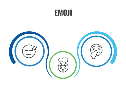 emoji outline icon set. thin line headache emoji, sneezing emoji, exploding head icons. editable vector