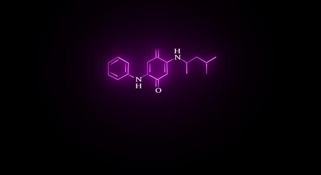 Glowing purple molecular structure of chemical formula on black background a digital visualization of a structural diagram