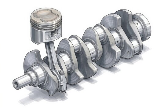Automotive Crankshaft and Piston Technical Marker Illustration