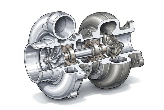 Turbocharger Cutaway Technical Marker Illustration