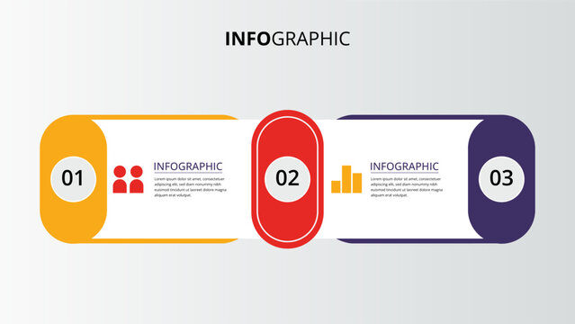Three step infographic template with colorful rounded shapes