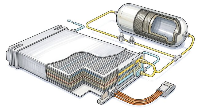 Hybrid Vehicle Battery and Fuel System Technical Marker Illustration