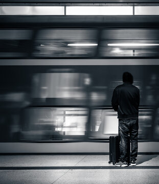 person waiting on the platform while the train arrives with speed