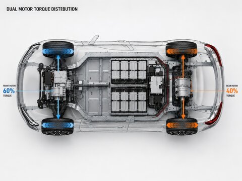 Dual motor electric vehicle torque distribution technical diagram