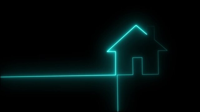 Neon line home icon. Neon line Cool linear animated. black background. animation