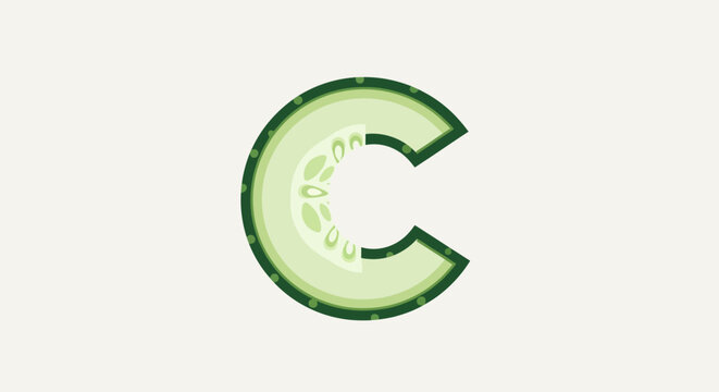 Letter C Shaped Cucumber Slice with Seeds, Fresh Green Vegetable Alphabet