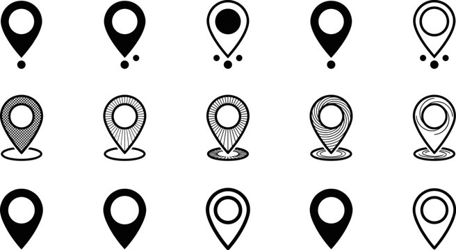 Collection of twelve location pin icons in solid and outlined styles, versatile geolocation vector markers for maps and navigation projects