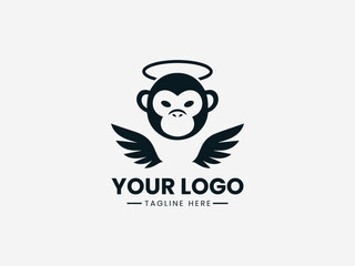 Fototapeta premium Monkey Angel black vector logo white background