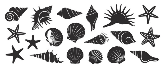 Sea Shell Stamp Vector Illustration. Ocean Seashell, Conch, Marine Starfish, Tropical Beach Mollusk, Spiral Snail, Underwater Nature Branding Element, Coastal Artwork © Elizabeth Profit
