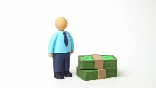 Office worker and money. High salary, bonuses. Good productivity. Profit per employee. Costs for training education of new employees. Financial success, performance rewards, corporate growth.