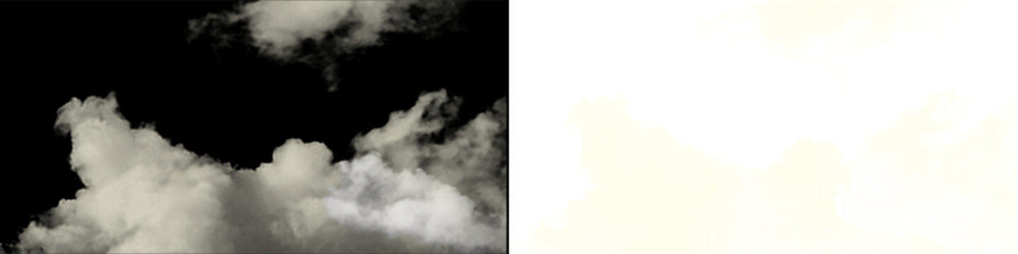 Fluffy white clouds rolling across dark and transparent sky background soft billowing atmospheric and natural element.