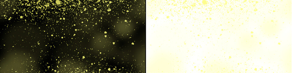 Yellow gold glitter particles on black and transparent split screen showing luxury sparkling magic dust glow. © MatStudio