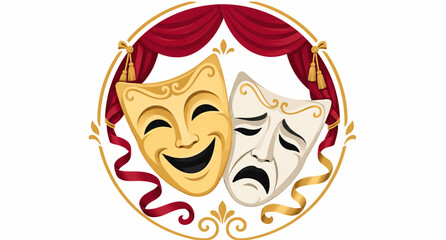 Obraz premium Classic comedy and tragedy theater masks vector with dramatic performance symbols