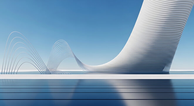 Modern architectural structure with flowing parametric design and reflections architecture building structure parametric exterior abstract construction reflection geometric development