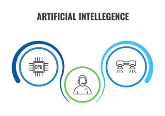 artificial intellegence outline icon set. thin line cpu, flyboard, assistant icons. editable vector © Farahim