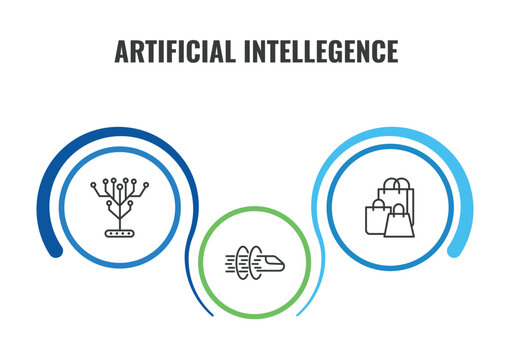 artificial intellegence outline icon set. thin line technology tree, shopping bag, hyperloop icons. editable vector