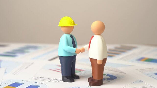 The engineer and the official shake hands. Partnership, trust, and achievement. Real estate, construction business, customer relations, project management themes.