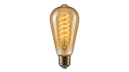 Glowing Edison light bulb with spiral filament on a transparent background PNG file