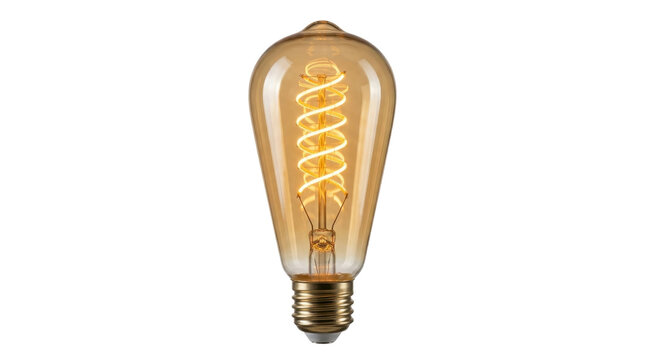 Glowing Edison light bulb with spiral filament on a transparent background PNG file