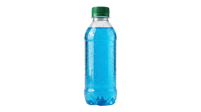 Plastic bottle filled with blue sports drink on a transparent background PNG file