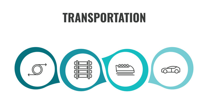 transportation outline icon set. thin line recirculation, railway line, bobsleigh, electro car icons. editable vector