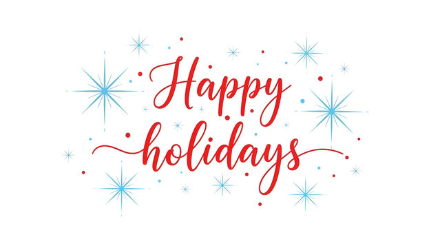 Festive happy holidays red script lettering with sparkling as clean cutout