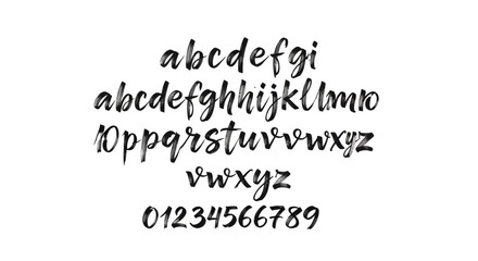 Obraz premium Handwritten Alphabet Letters and Numbers Brush Style.