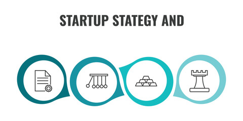 startup stategy and outline icon set. thin line project, reaction, gold ingots, rook icons. editable vector © Farahim