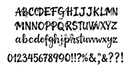 Obraz premium Handwritten Brush Font Alphabet and Numbers.