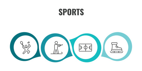 sports outline icon set. thin line man playing badminton, biathlon, soccer field, ski boots icons. editable vector © Farahim