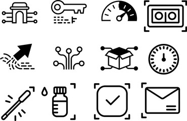 Fototapeta premium Technology and science, gear, and key icons set and collection 12 in outline style