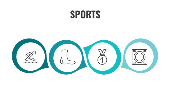 sports outline icon set. thin line long jump, ankle, medal with number 1, dohyo icons. editable vector