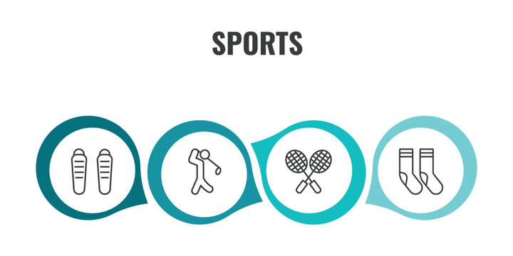 sports outline icon set. thin line shin guards, golf player, badminton, long socks icons. editable vector