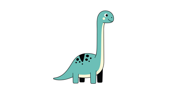 Cute and friendly illustration of a blue long-necked diplodocus dinosaur standing against a plain white background.