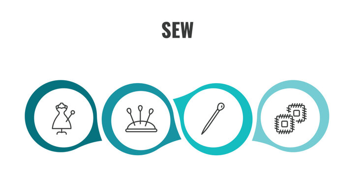 sew outline icon set. thin line sewing, pincushion, pin sew, patch icons. editable vector