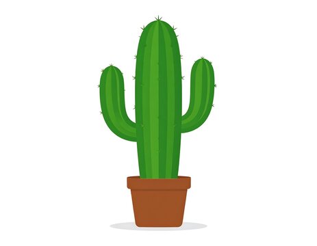 A cartoonish illustration of a green cactus in a brown pot