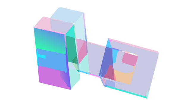 3D glass squares and rectangles. Abstract technology background of iridescent geometric shapes. vector icon
