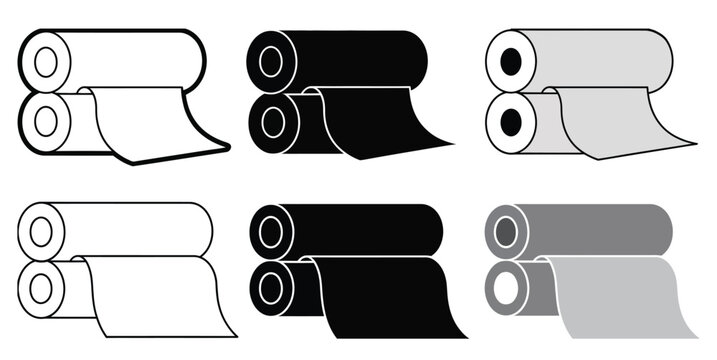 flexography printing roller icon set, outline and silhouette styles, flat industrial press symbols, packaging and label production equipment, printing industry concept, vector illustration isolated on