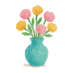 Obraz premium PNG Colorful crayon flower vase