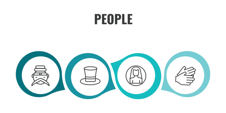 people outline icon set. thin line emperor, tall hat, male user, partners claping hands icons. editable vector