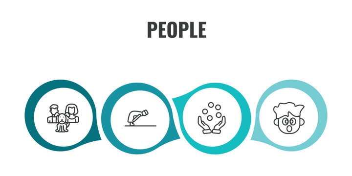 people outline icon set. thin line man girl and dog, ruku, juggling ball, surprised smile icons. editable vector