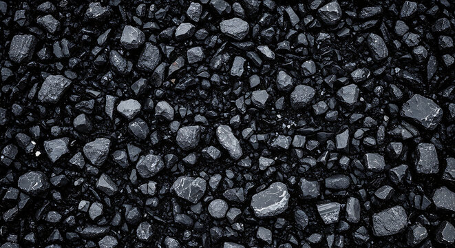 Close Up View of High Quality Black Anthracite Coal Rocks for Industrial Energy Production and Natural Mineral Resource Background