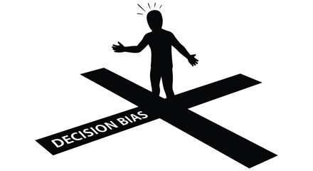 A silhouetted figure stands at the intersection of decision bias paths © Imdadul_Studio