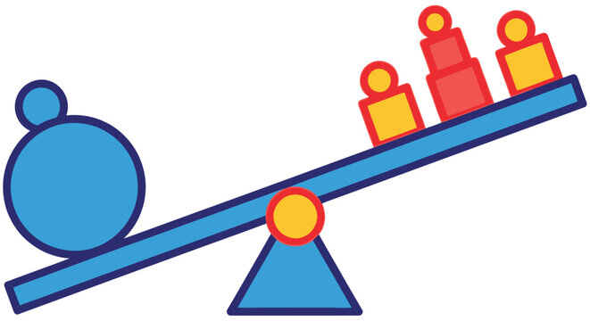 A colorful seesaw with blue red and yellow building blocks