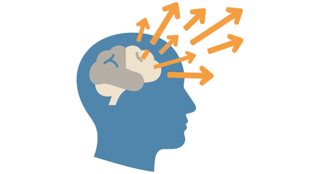 Illustration of a human head silhouette with a brain and outgoing arrows