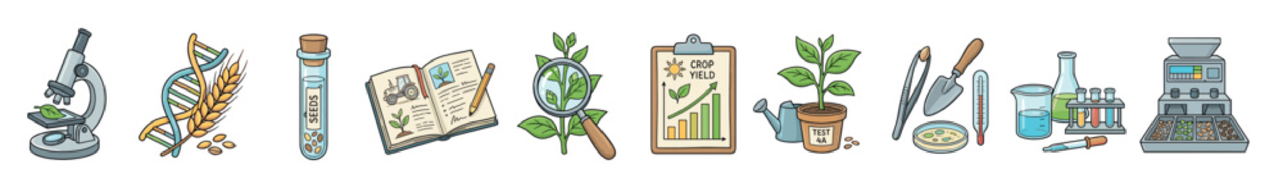 Agricultural science research tools and genetic engineering equipment are essential for modern crop development and biotechnology studies.