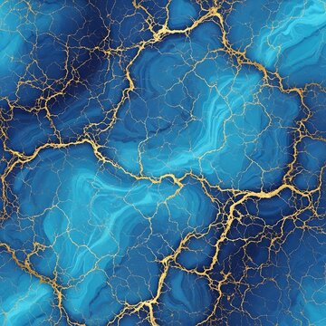 Vibrant blue marbled background with intricate gold veining and cracks