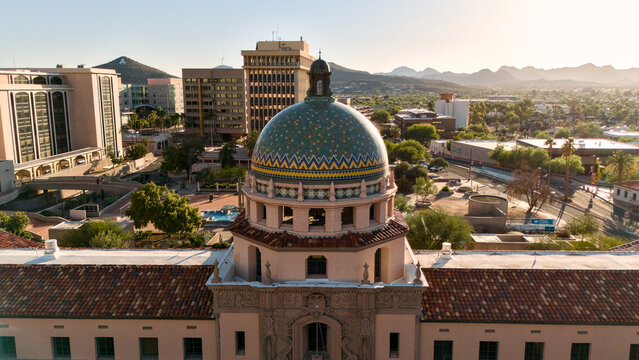 Aerial view of historic courthouse dome and downtown Tucson Arizona
