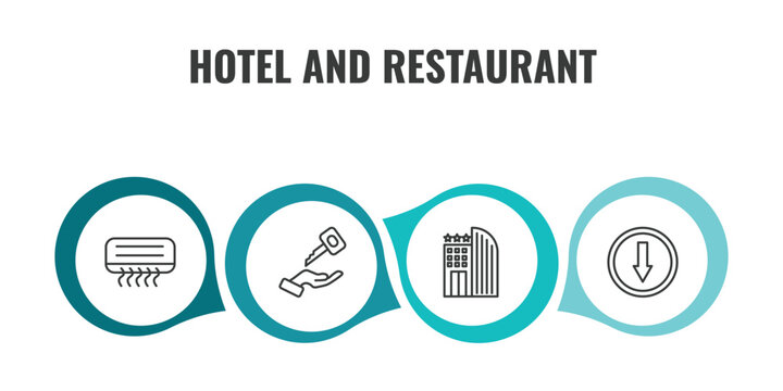 hotel and restaurant outline icon set. thin line air conditioner, valet, hotel, go down icons. editable vector